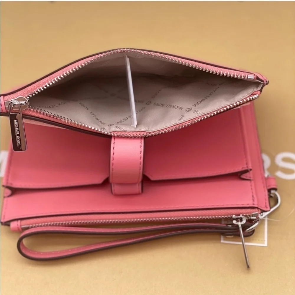 Michael Kors DoubleZip Wristlet Wallet Tea Rose